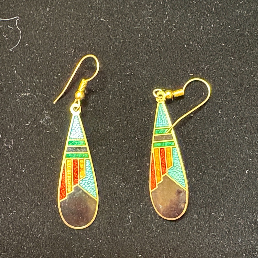 Vintage boho, funky 1980s enamel color block earrings